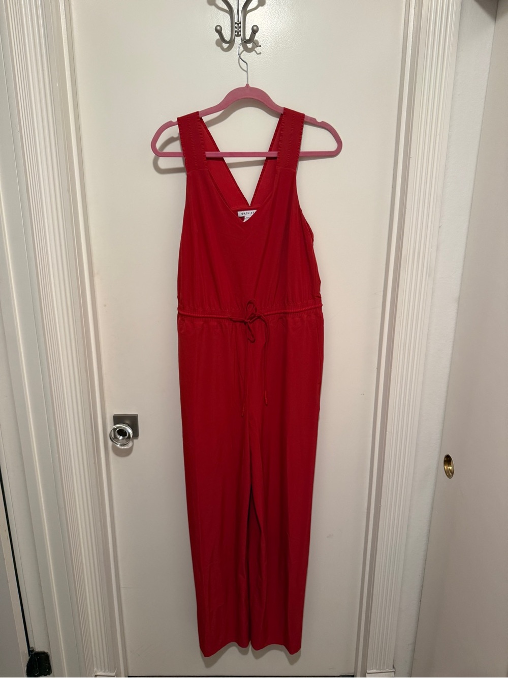 Athleta Red Sleeveless V-Neck Drawstring Jumpsuit